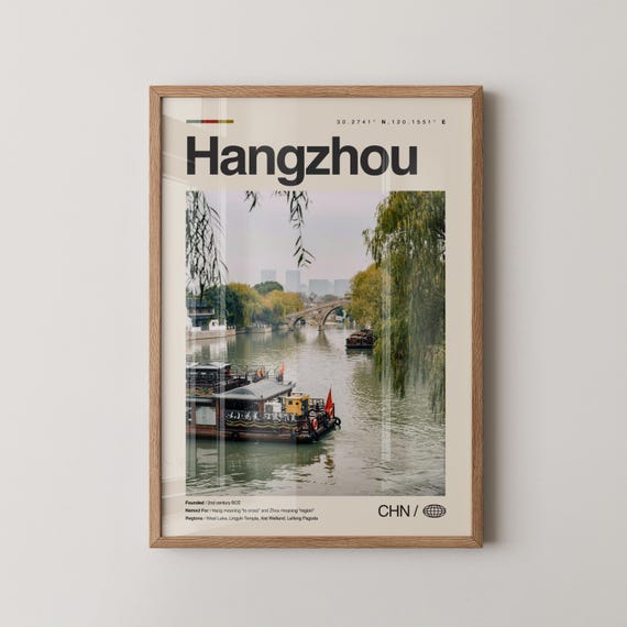 Hangzhou Print China Wall Art Poster Photo West Lake Lingyin Temple Longjing Tea Plantations Leifeng Pagod