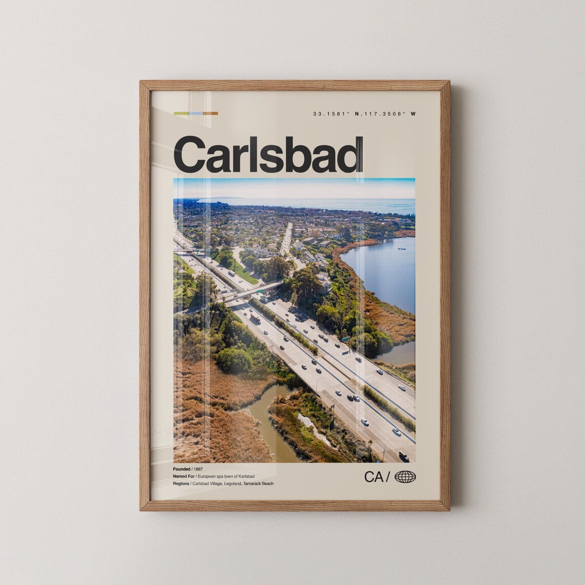 Carlsbad California Aerial Highway Lagoon Landscape Travel Poster