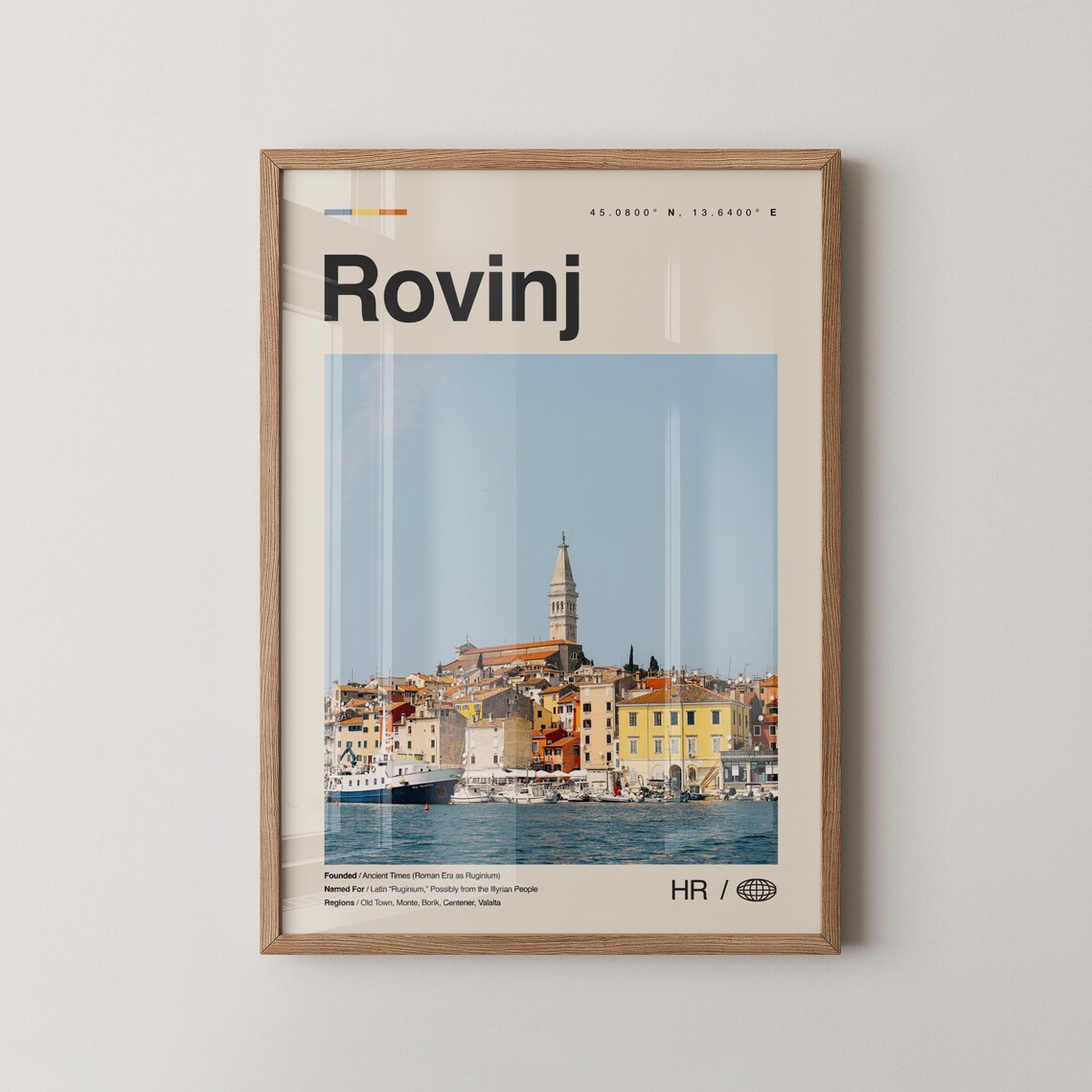 Rovinj Croatia Harbor Old Town Photo Coordinates Coastal Travel Poster
