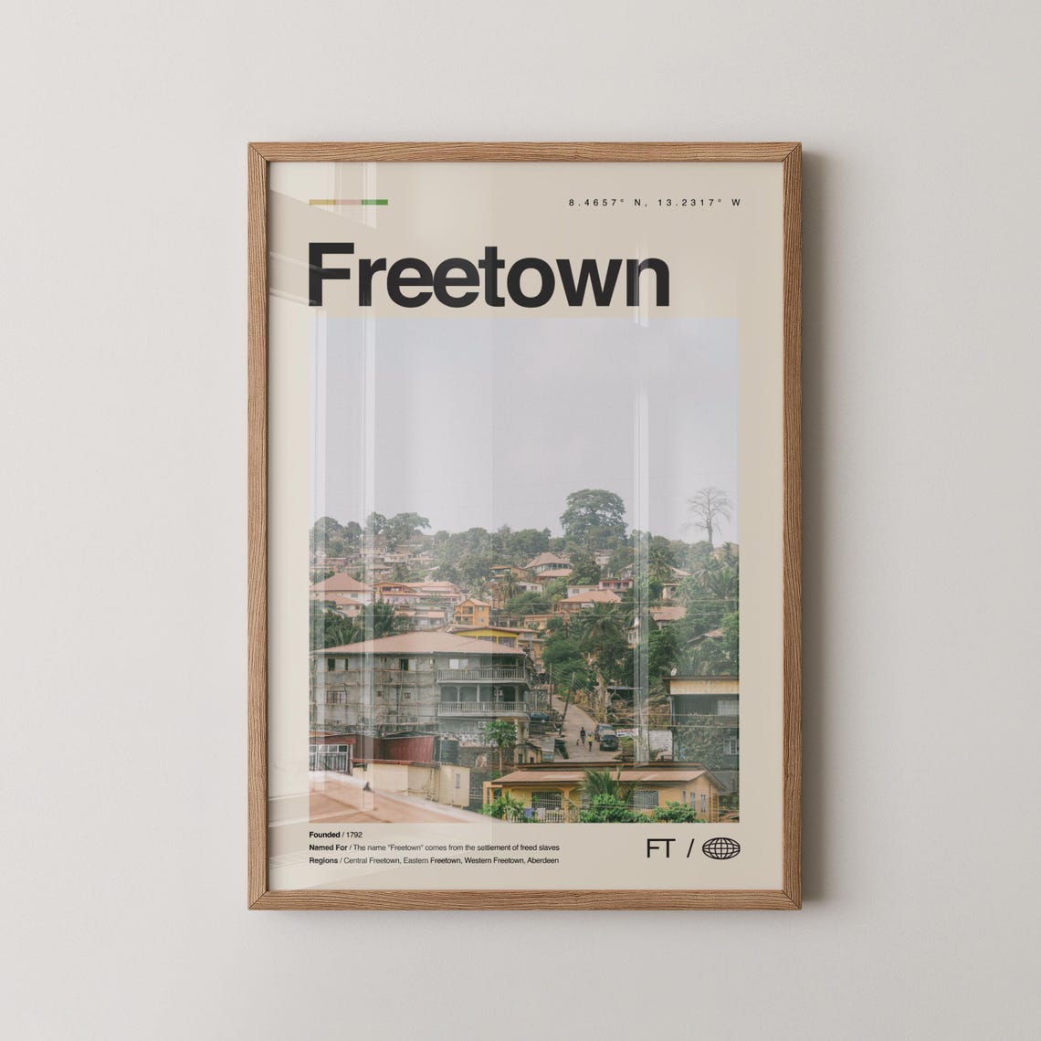 Minimalist Freetown Town Photo Travel Poster With Map Coordinates