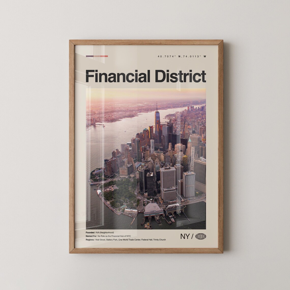 Financial District New York City Aerial Skyline Sunset Travel Poster