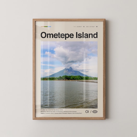 Ometepe Island Twin Volcanoes Lake Nicaragua Minimalist Travel Poster