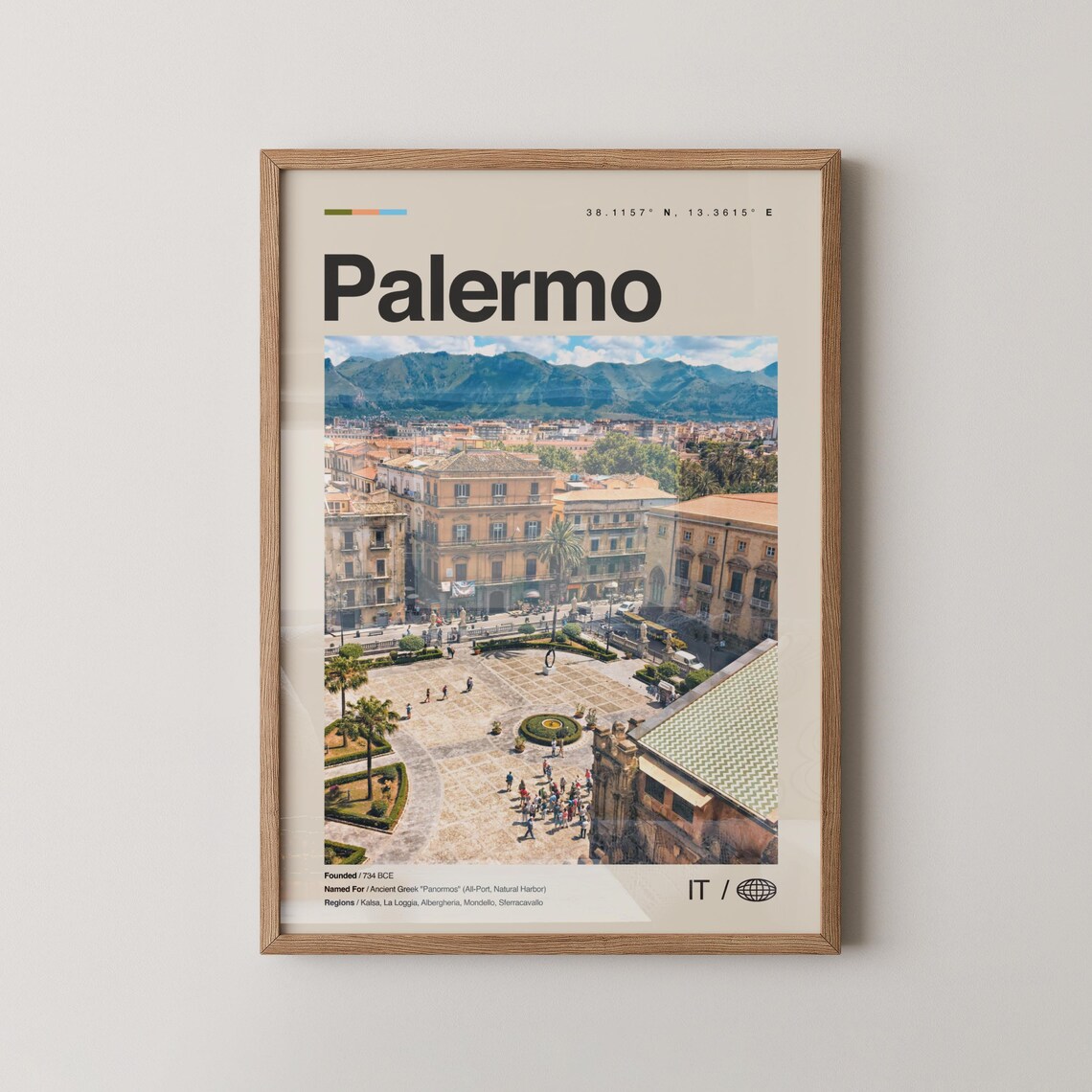 Palermo Italy City Square Aerial Historic Photography Travel Poster