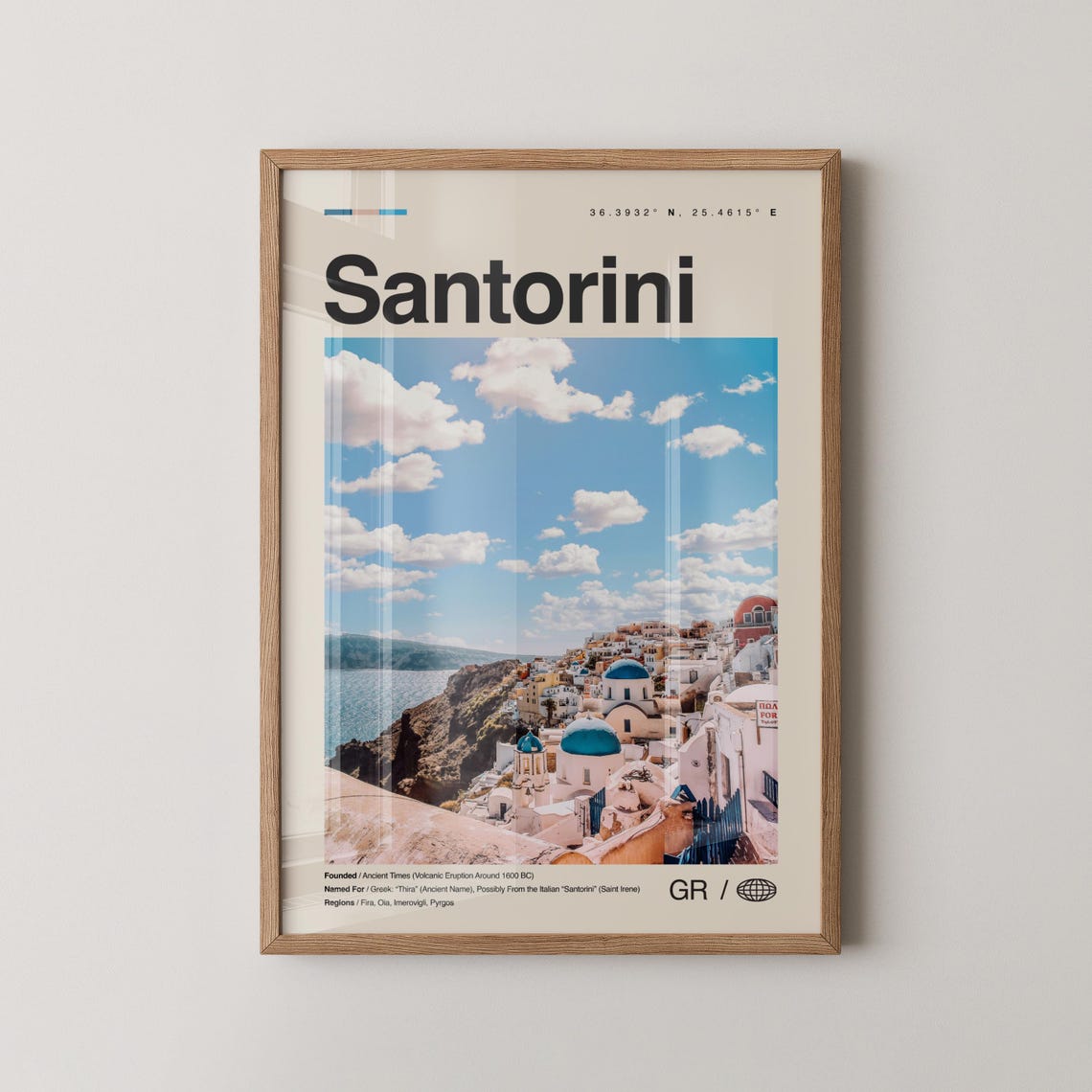Santorini Greece White Blue Domes Aegean Island Travel Art Poster
