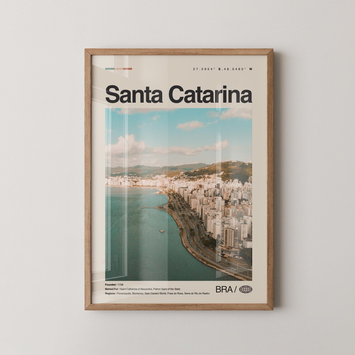 Santa Catarina Brazil Coastal City Aerial Skyline Travel Poster