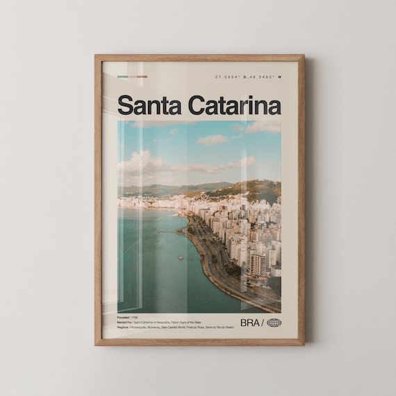 Santa Catarina Brazil Coastal City Aerial Skyline Travel Poster