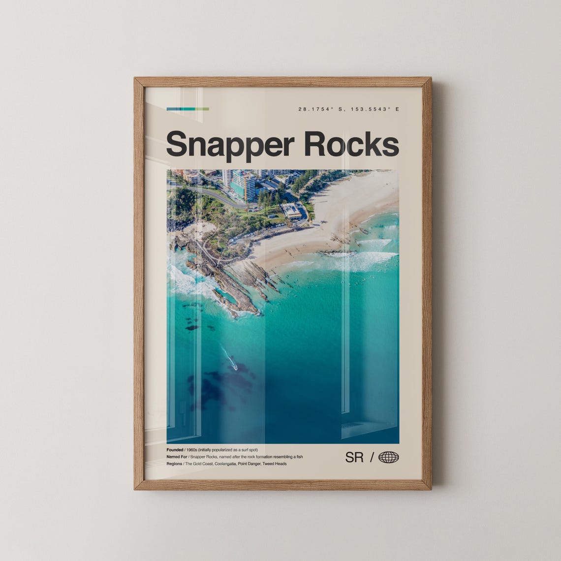 Snapper Rocks Print Art Poster Photo Dcor Map