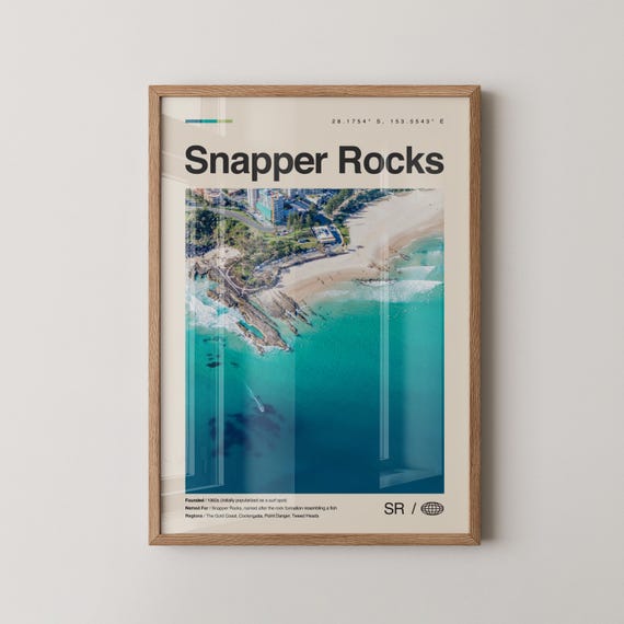 Snapper Rocks Print Art Poster Photo Dcor Map