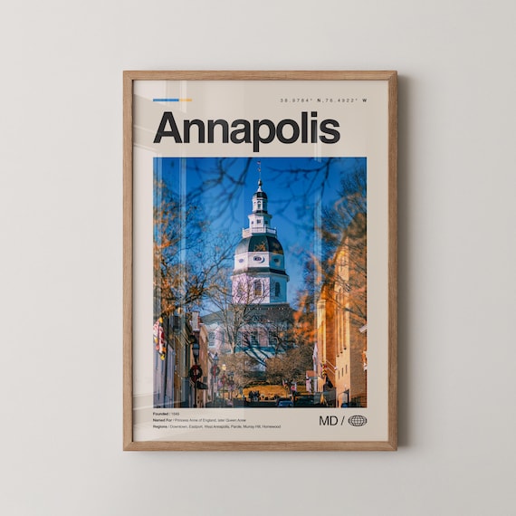 Annapolis Print Wall Art Poster Photo Dcor Map Maryland