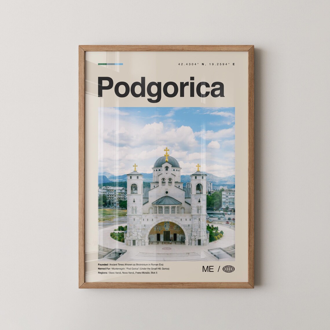Podgorica Montenegro Cathedral City Landmark Minimalist Travel Poster