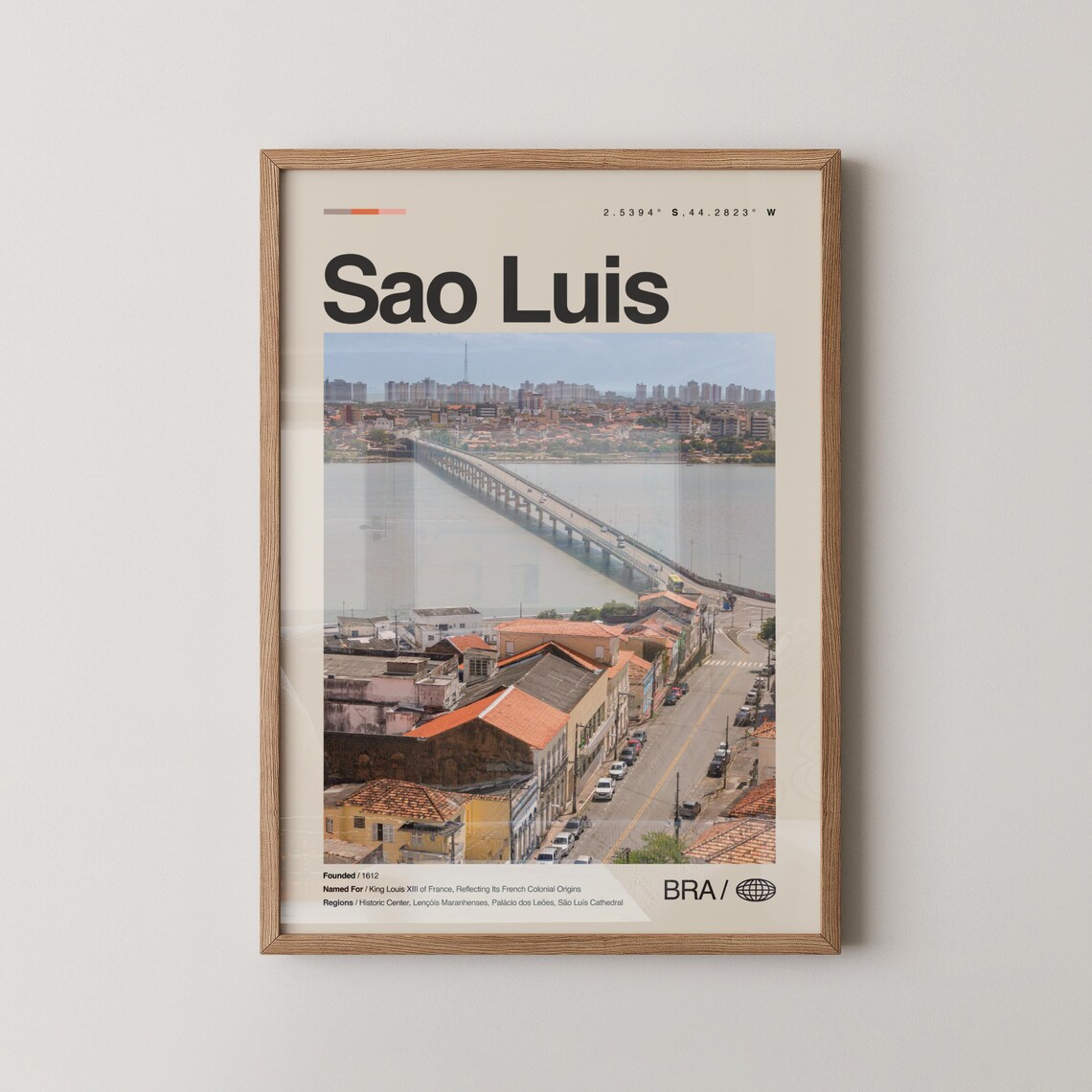 Sao Luis Brazil Bridge and Bay Minimalist City Photo Travel Poster