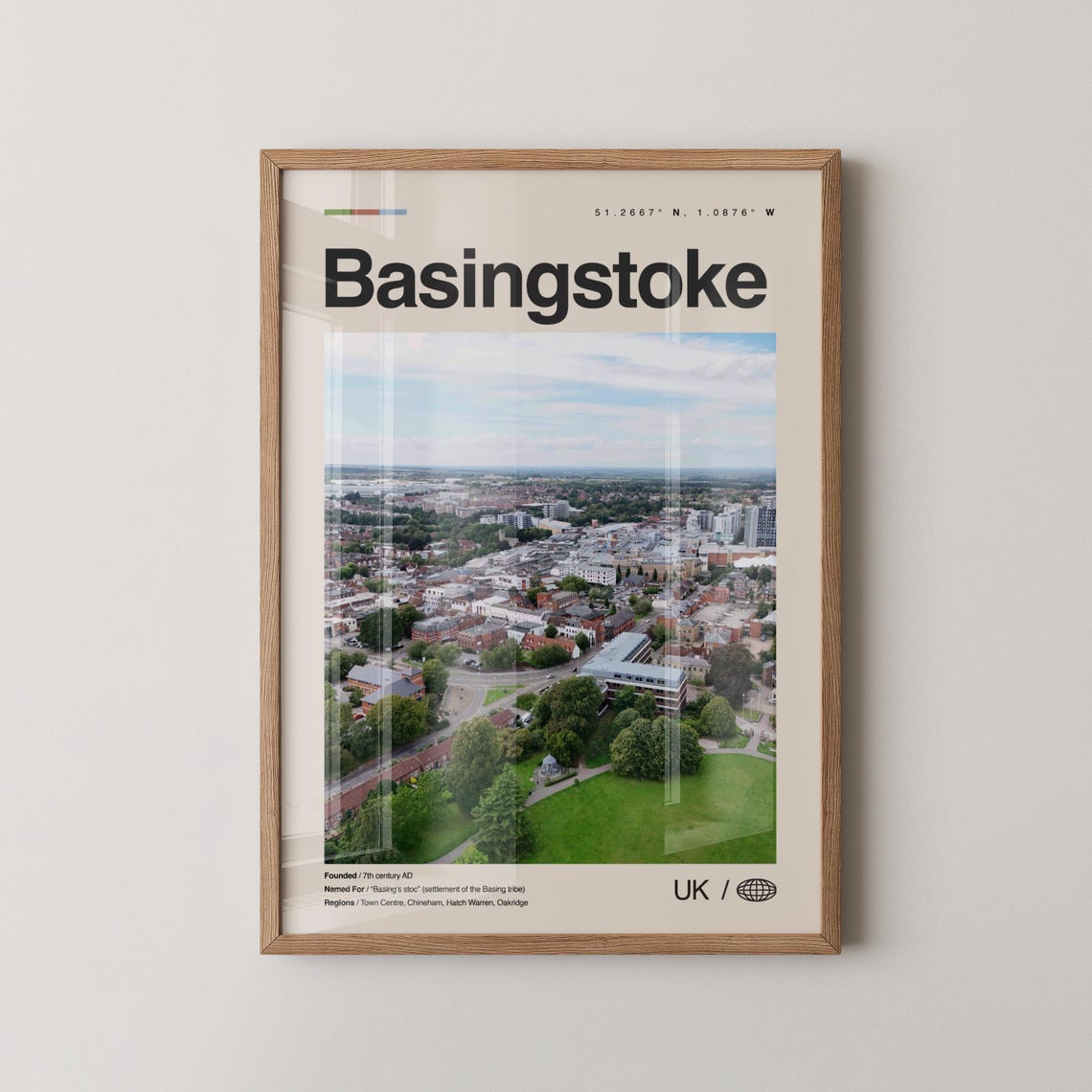 Basingstoke England Aerial Town Photo Minimalist UK Travel Poster