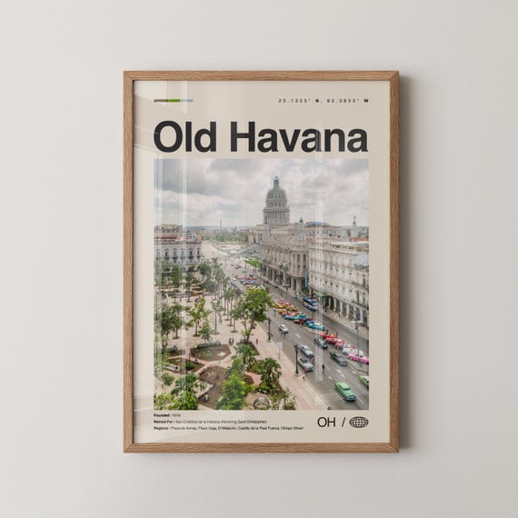 Old Havana Print Wall Art Poster Photo Dcor Map
