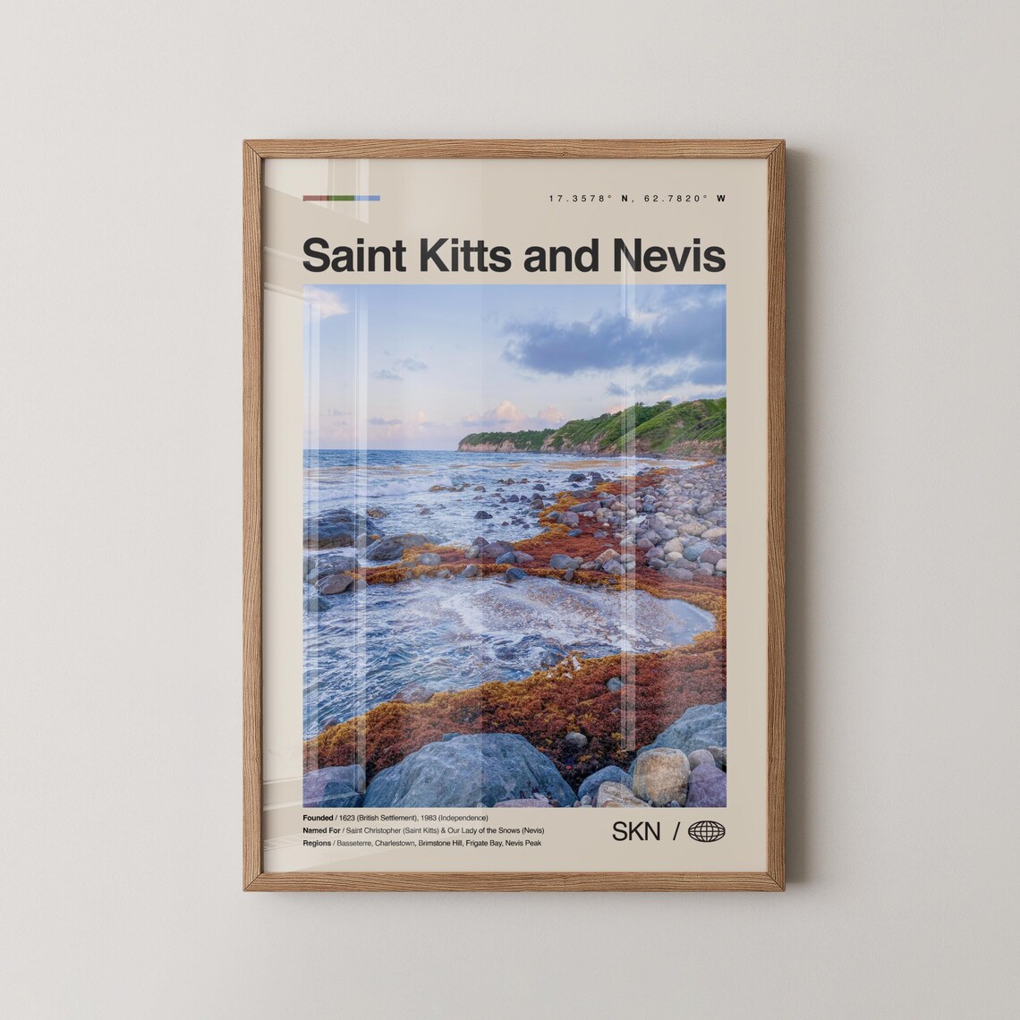 Saint Kitts and Nevis Travel Poster Rocky Caribbean Coastline Photo