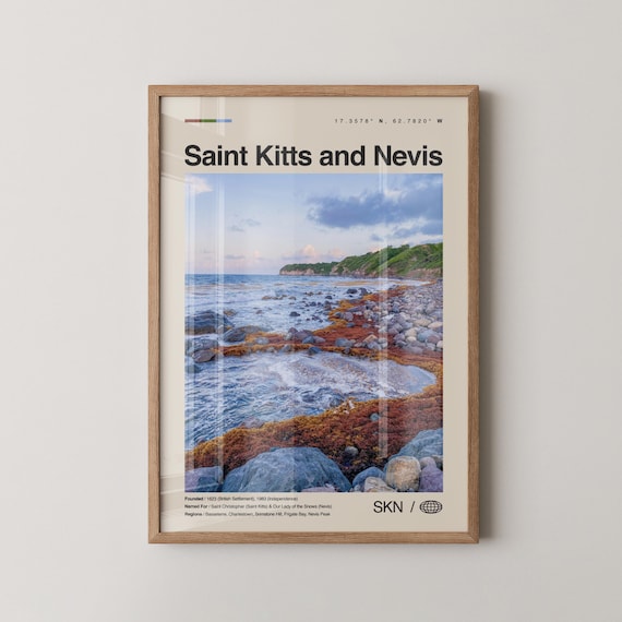 Saint Kitts and Nevis Travel Poster Rocky Caribbean Coastline Photo