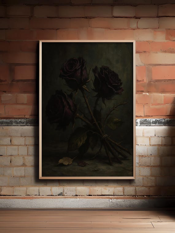 Dark Gothic Black Roses Bouquet Witchy Halloween Floral Still Life