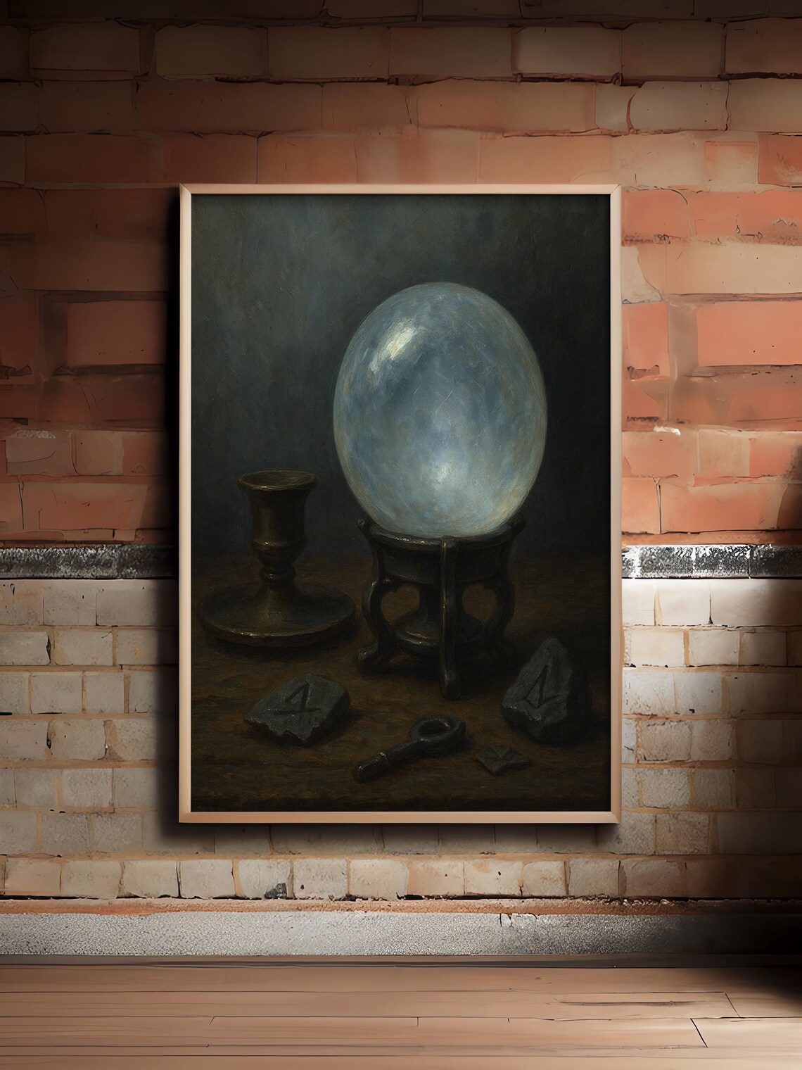 Crystal Ball With Runes Dark Occult Fortune Telling Still Life Art Print