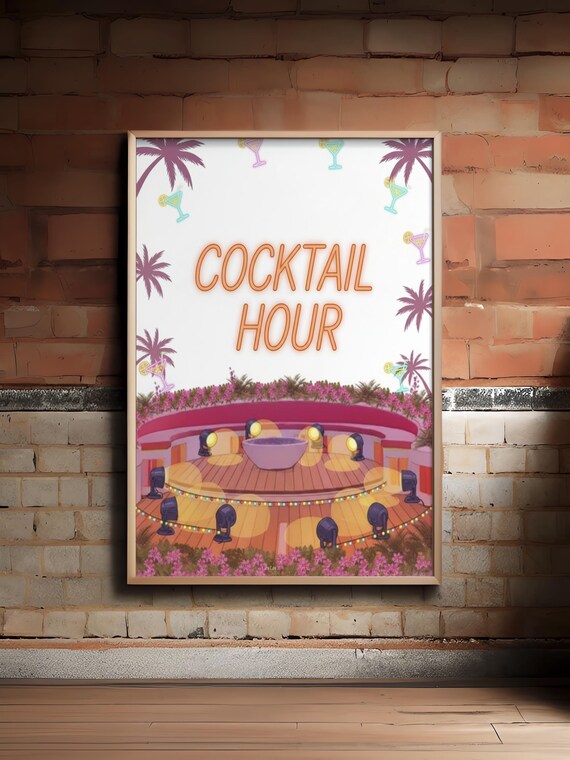 Cocktail Hour Tropical Bar Palm Tree Martini Party Wall Poster