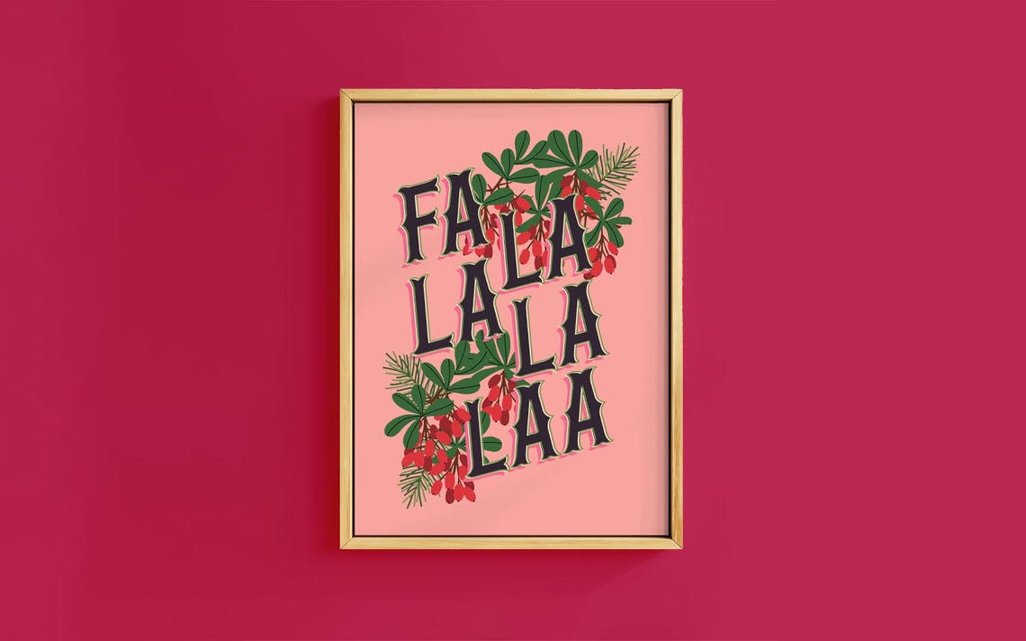Fa La La La Laa Carol Quote Berry Sprigs Botanical Holiday Print