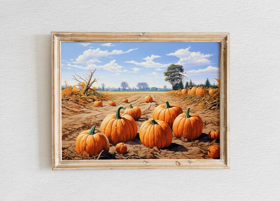 Rows of Pumpkins Stretching Across a Wide Autumn Harvest Field Poster