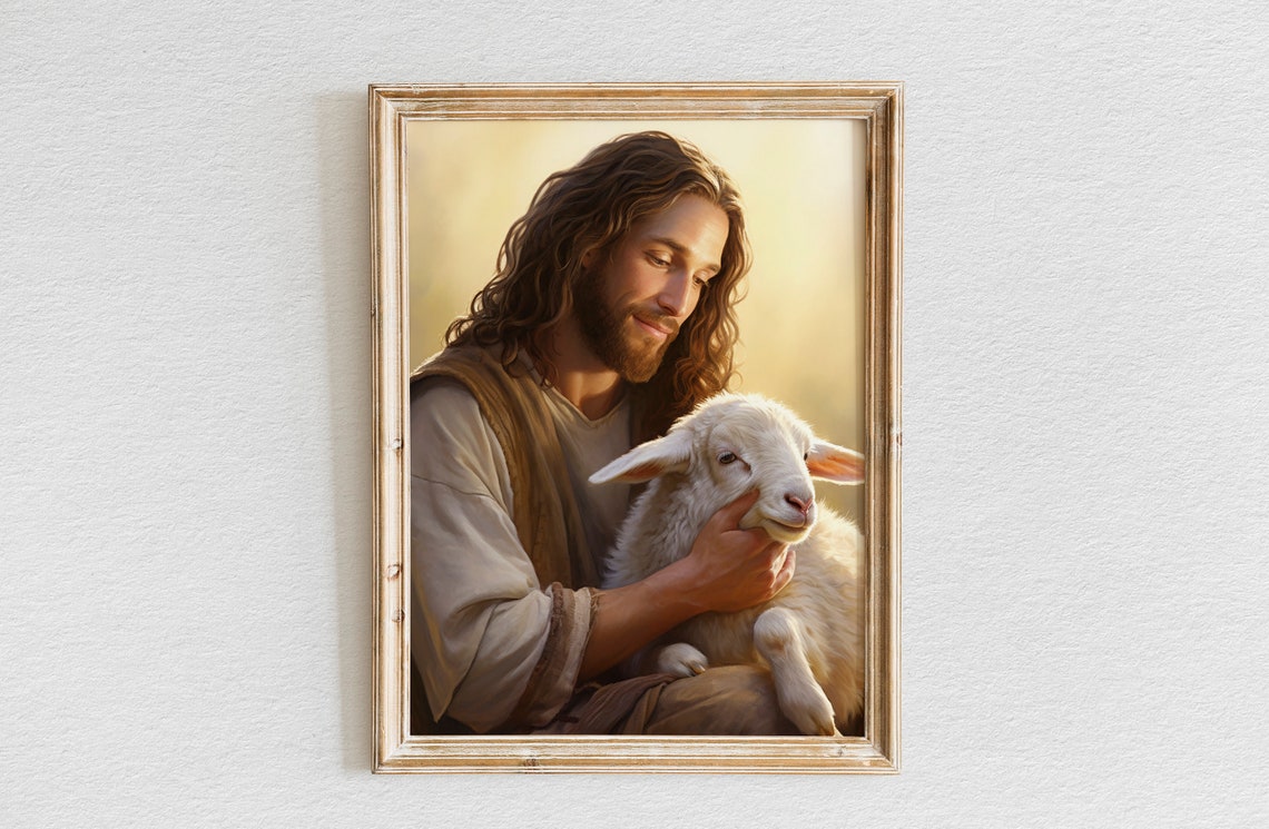 Oil Painting Of Jesus With A Lamb Jesus Wall Art Christian Wall Art Jesus Painting Wall Art Jesus Print Bible Verse