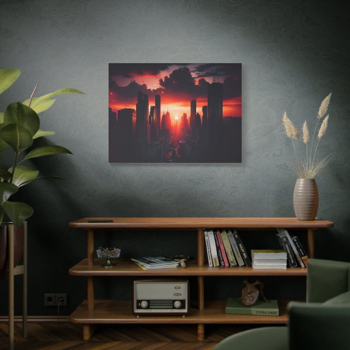 City Skyline Silhouette Dramatic Red Sunset Clouds Urban View Poster - Image 3