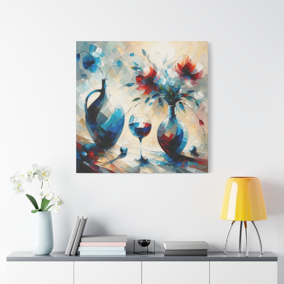 Abstract Wine Glass Flowers Blue Vase Impasto Modern Still Life Poster - Image 4