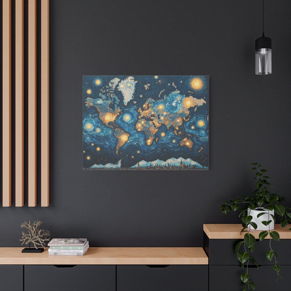 Van Gogh Starry Night World Map Travel Poster - Image 2