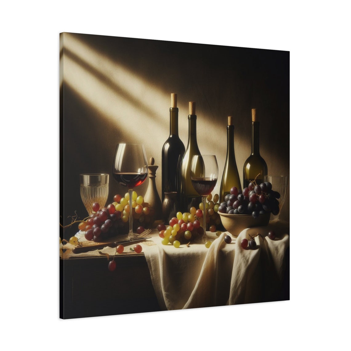 Elegant Wine Bottles Grapes Still Life Table Setting Wall Poster - Image 3