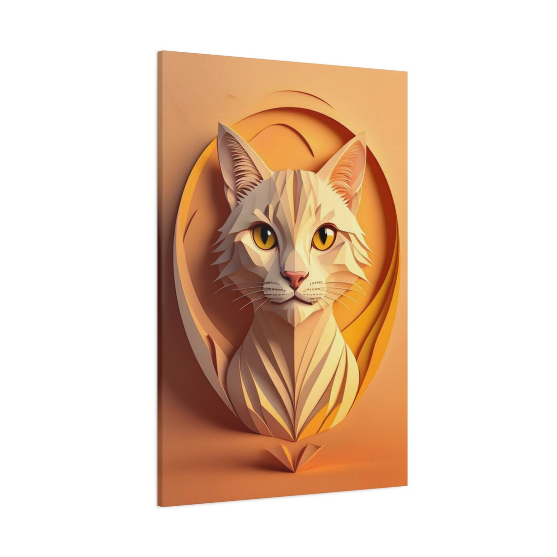 Geometric Cream Cat Portrait Low Poly Orange Paper Cut Art Poster - Image 4