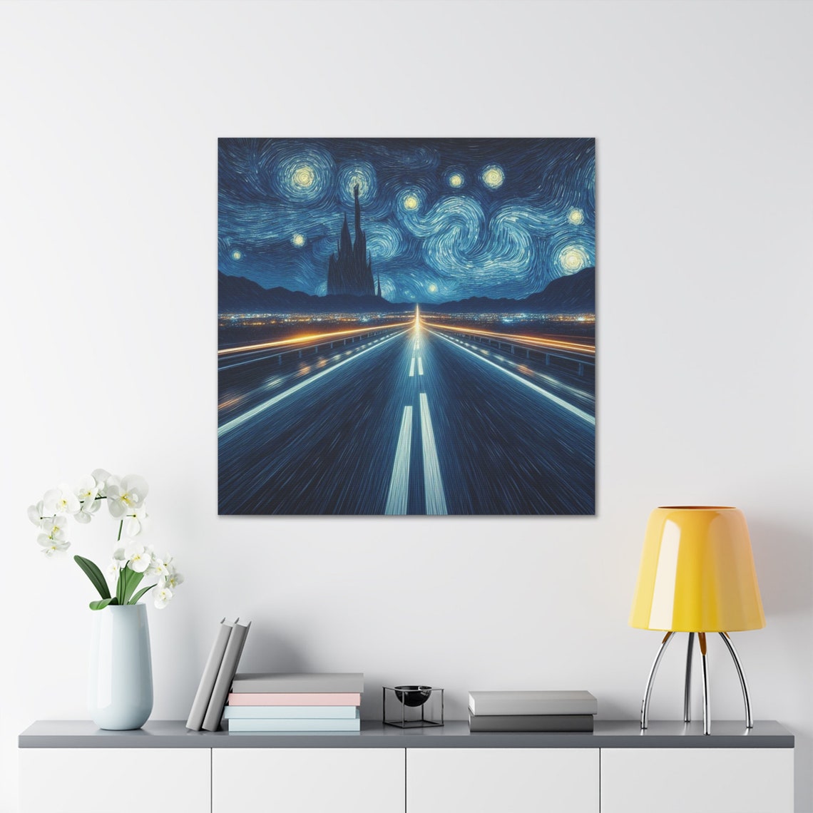 Starry Night Highway Cathedral Silhouette Van Gogh Style Art Poster - Image 4