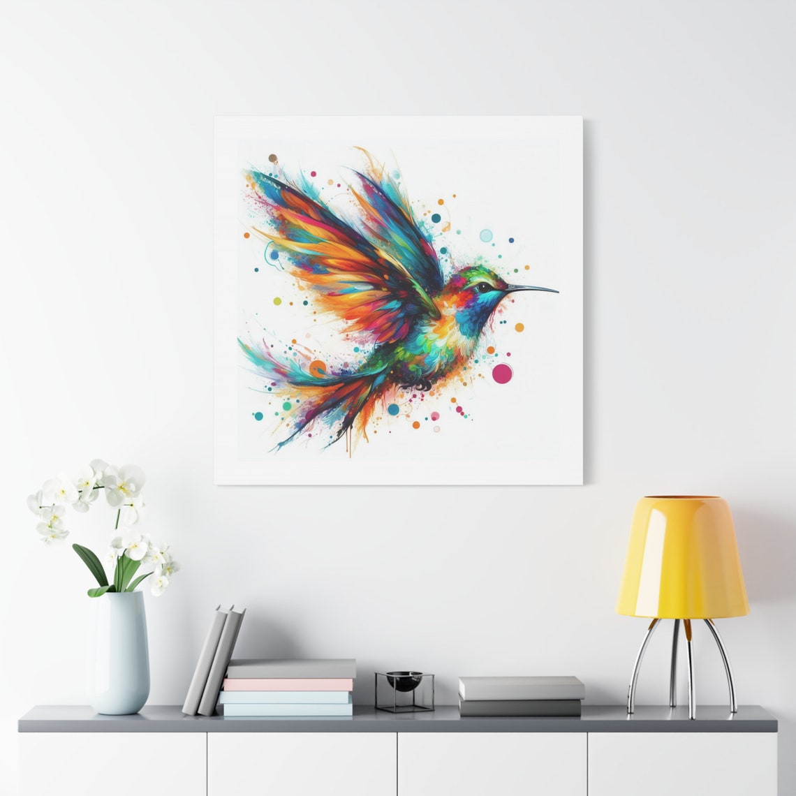 Rainbow Watercolor Splash Hummingbird Flight Bird Art Wall Poster - Image 4
