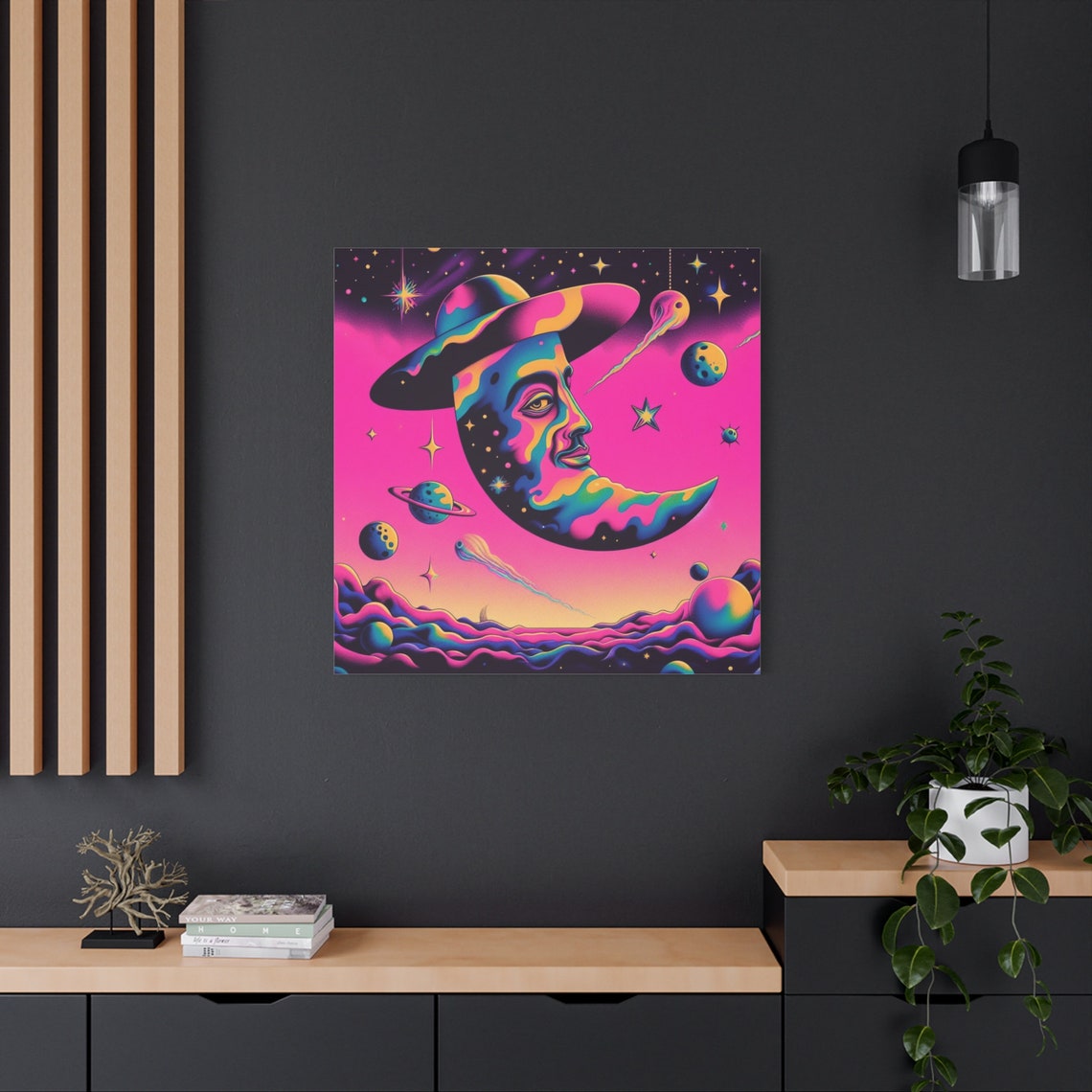Surrealism Art Moon And Space Salvador Dali Inspired Wall Art Moon Face Wall Decor Colorful Moon Artwork Stretched 125 - Image 2