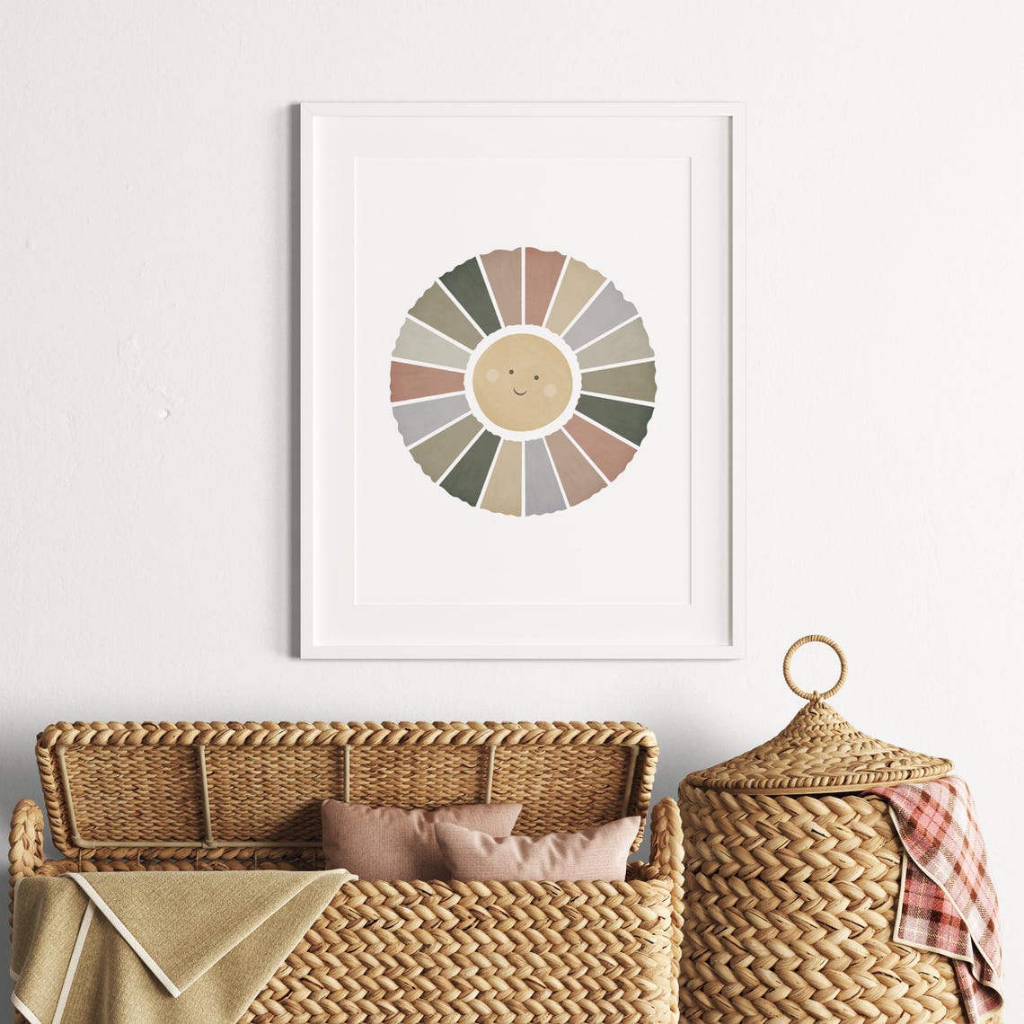 Smiling Sun Watercolor Boho Nursery Neutral Kids Playroom Poster