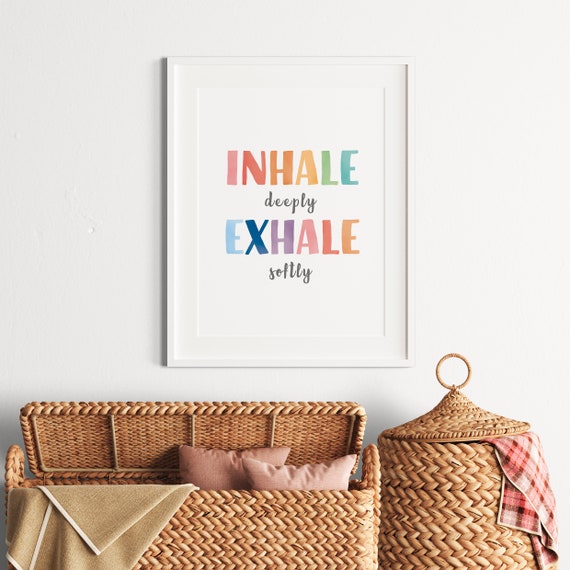 Inhale Exhale Poster Growth Mindset Grounding Technique Mental Health Therapy Office Calm Corner Rainbow Classroom