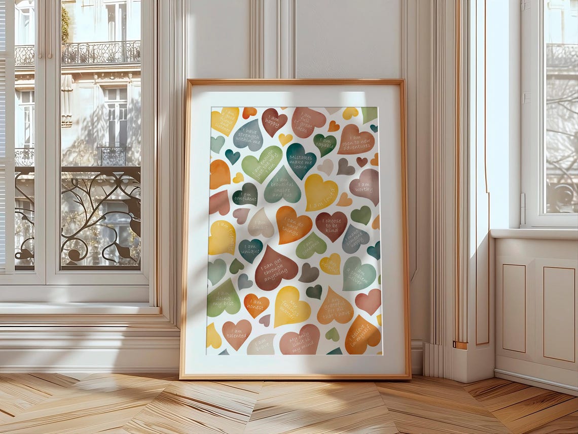 Daily Affirmations Watercolor Heart Collage Therapy Office Poster - Image 3