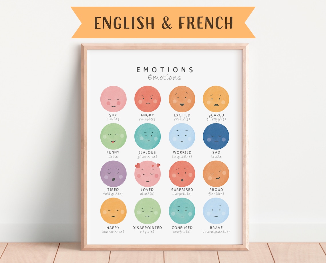 Bilingual French Educational Poster, Playroom Learning