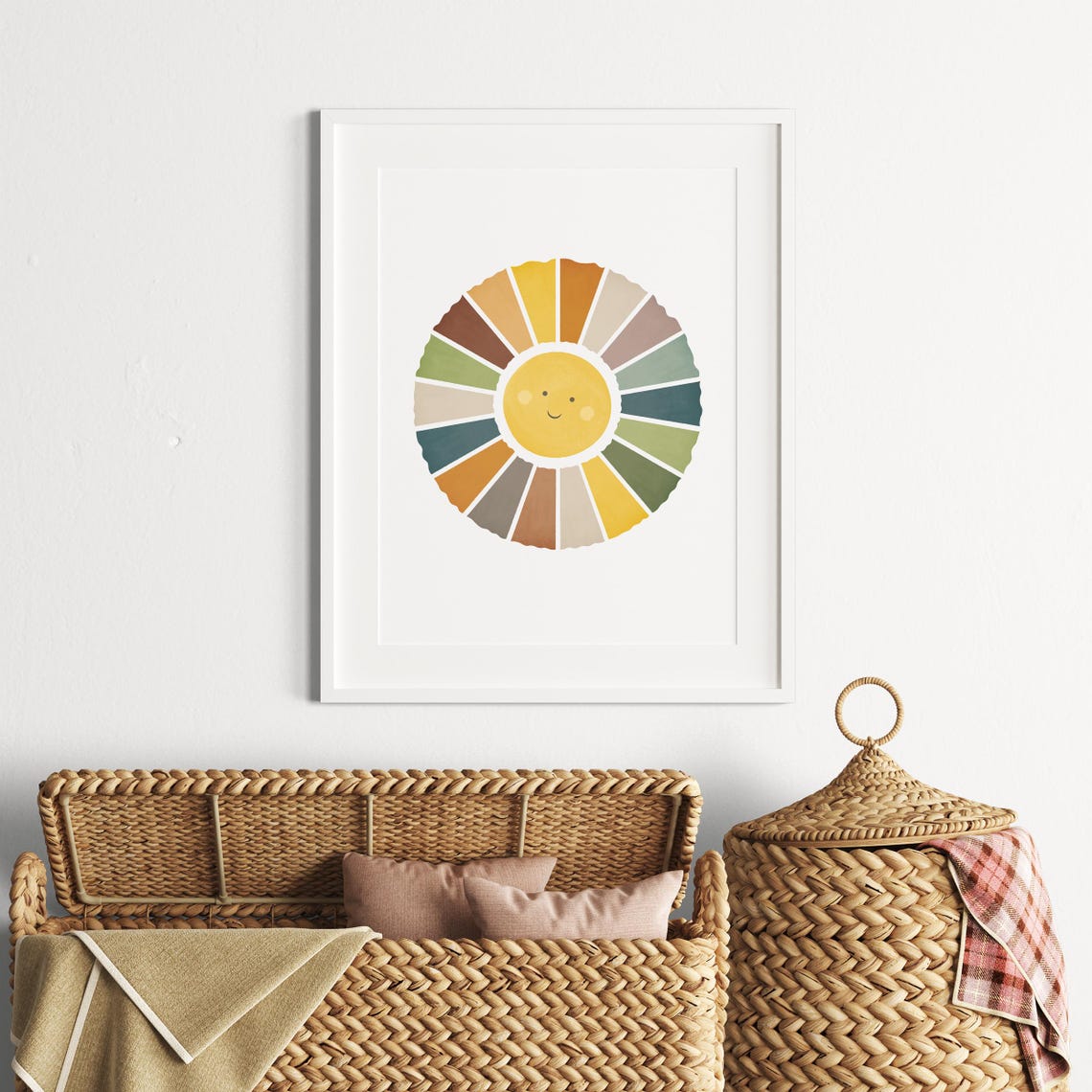Smiling Sun Earth Tone Rays Nursery Playroom Wall Decor Poster - Image 3
