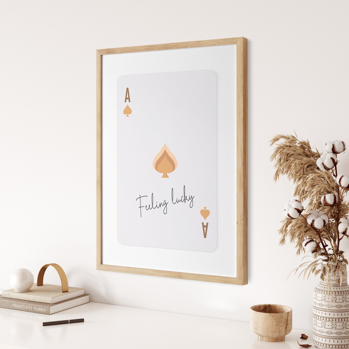Feeling Lucky Ace Of Spades Beige Playing Card Trendy Poster - Image 3