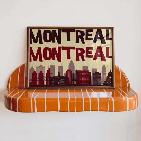 Retro Montreal City Skyline Maroon Typography Travel Wall Poster