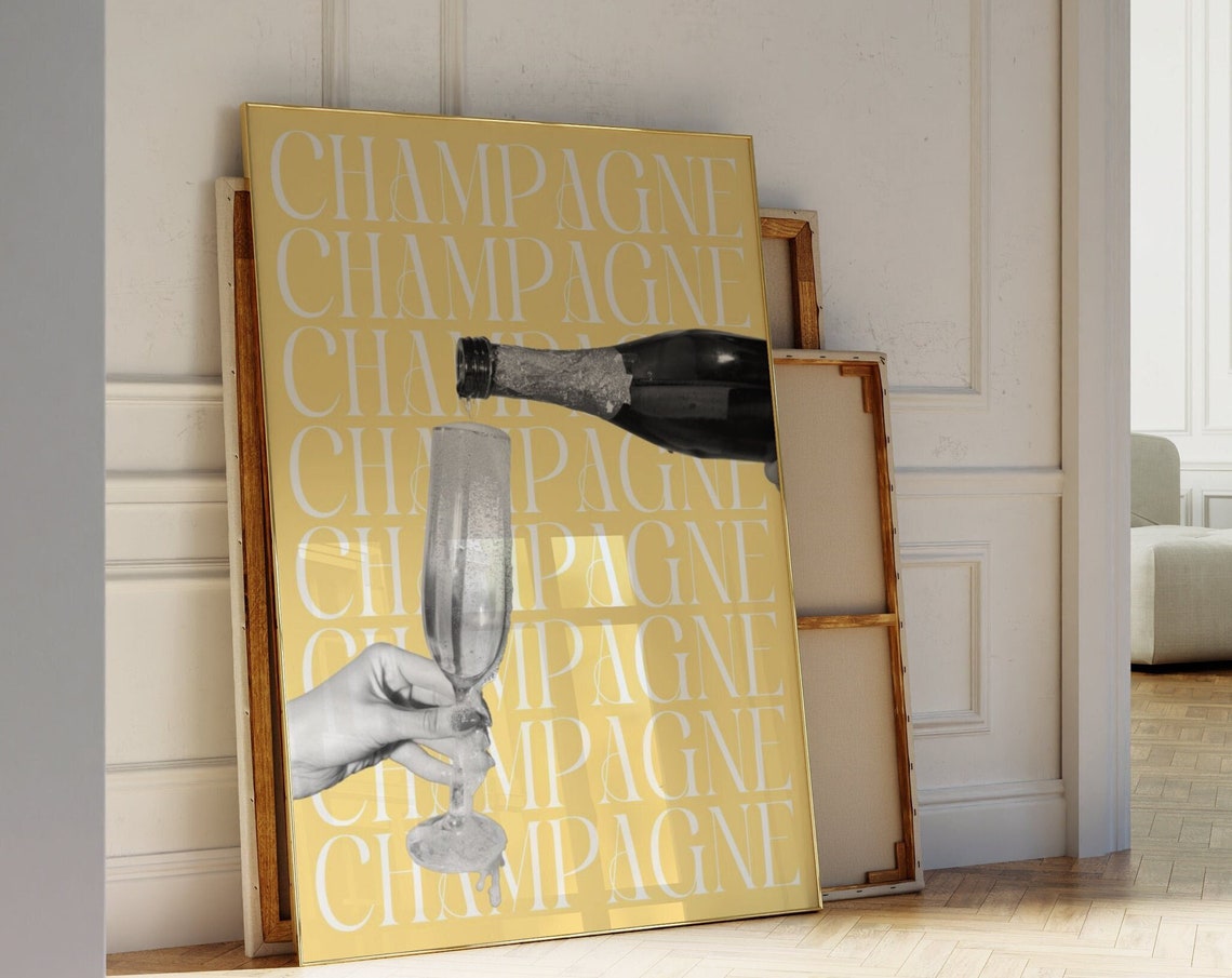 Yellow Champagne Typography Quote Sunny Cheerful Bar Cart Wall Art - Image 5