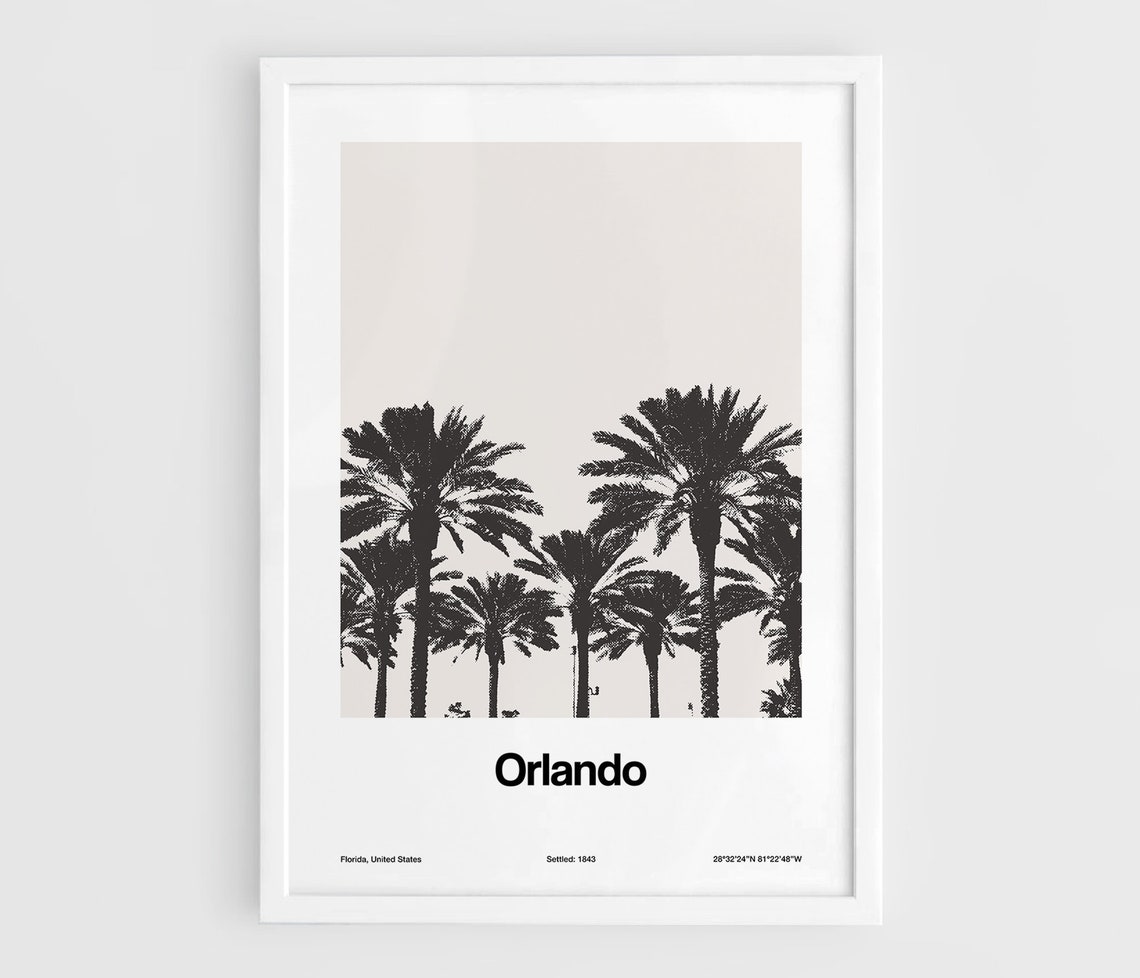Orlando FL Downtown Florida Palms, Minimalist Travel Poster