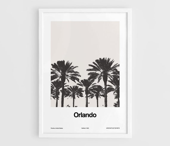 Orlando FL Downtown Florida Palms, Minimalist Travel Poster