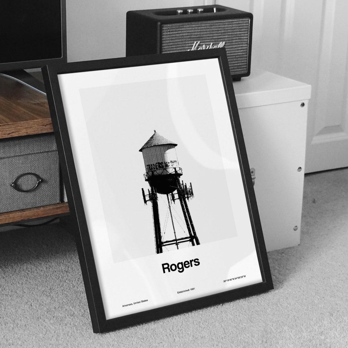 Rogers Arkansas Downtown Water Tower, Minimalist Art Print - Image 2