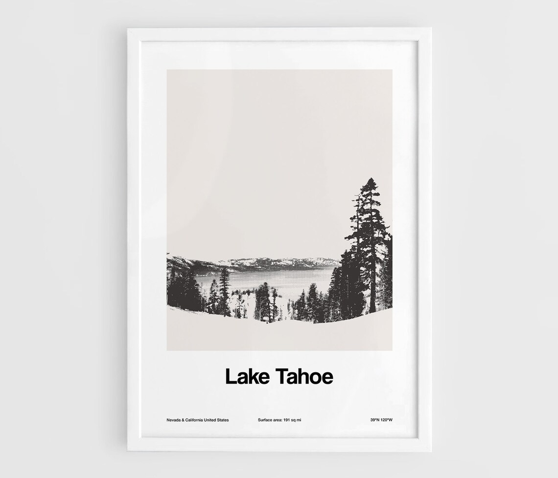 Lake Tahoe Minimalist Travel Poster, Mountain Print