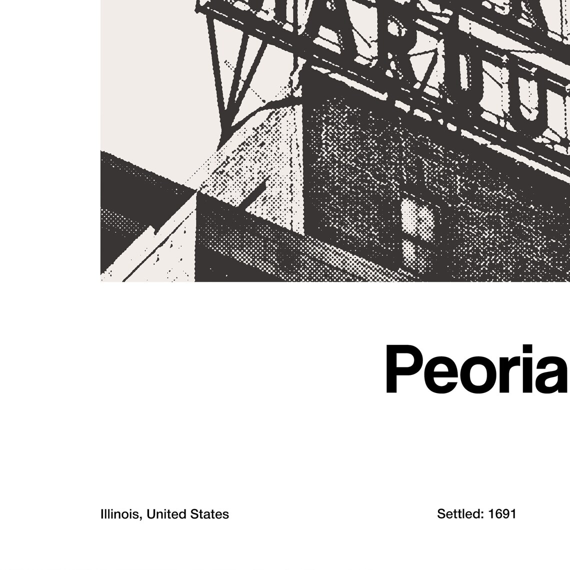 Peoria Print Peoria Il Poster Peoria Pere Marquette Hotel Sign Old Photo Print Downtown Peoria Wall Art Minimalist Custom City Arch Print - Image 2