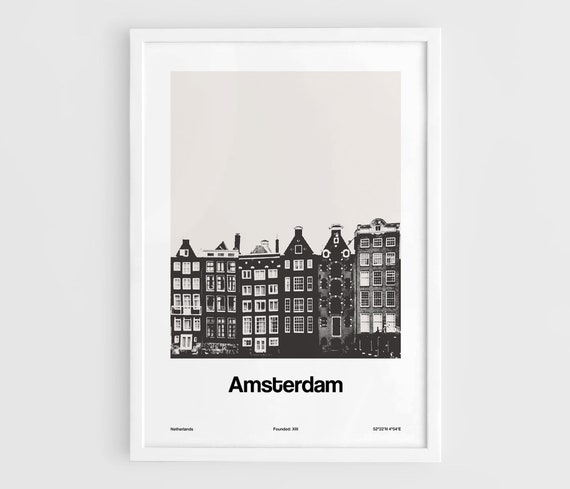 Amsterdam Minimalist Travel Poster, Netherlands Canals