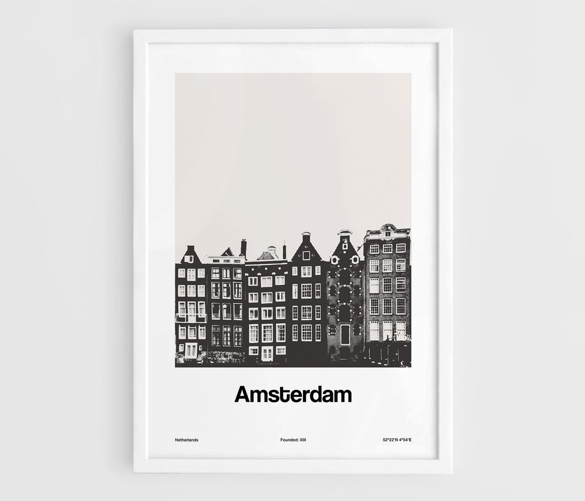 Amsterdam Minimalist Travel Poster, Netherlands Canals