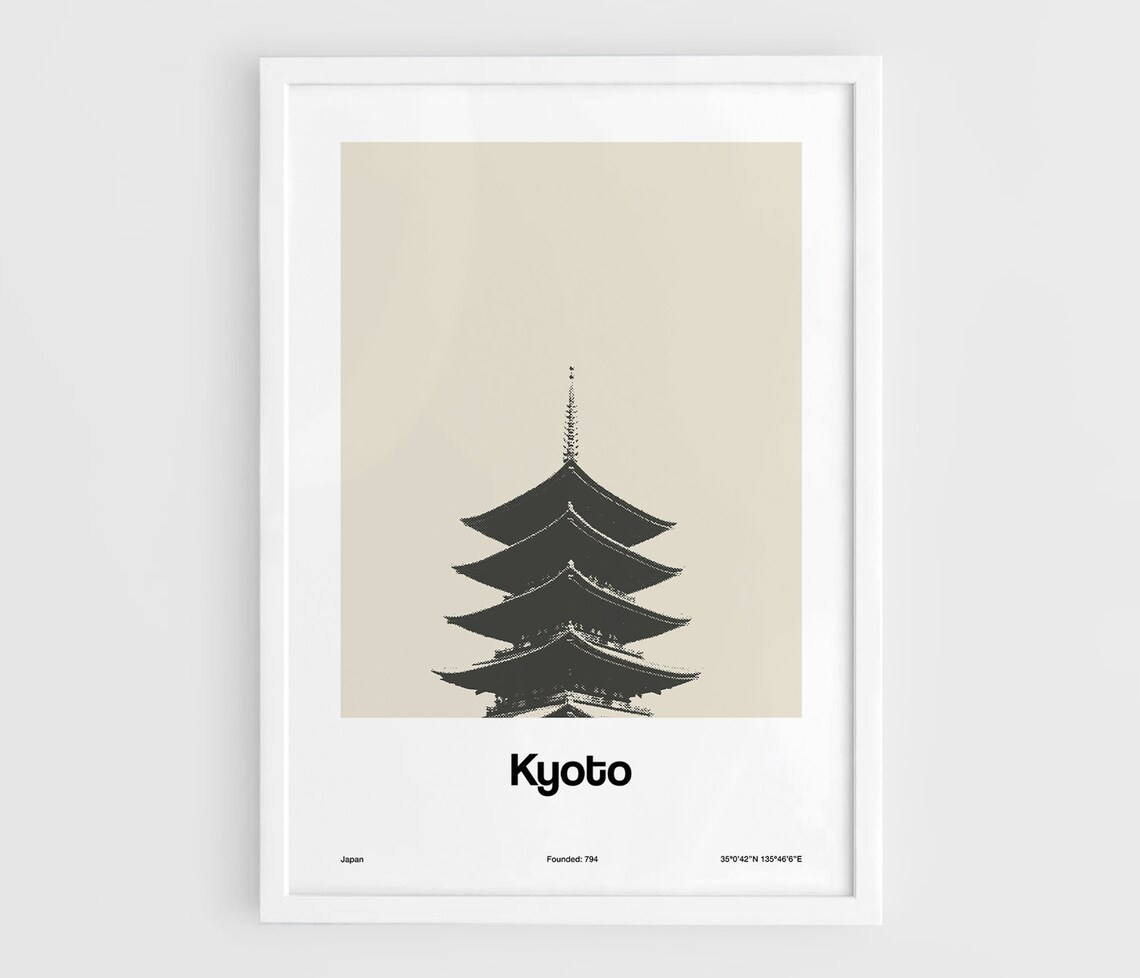 Kyoto City Minimalist Art Print, To-ji Temple