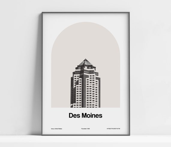 Des Moines Iowa Print Des Moines Ia Poster Des Moines 801 Grand Building Architecture Des Moines Wall Art Minimalist Custom City Print
